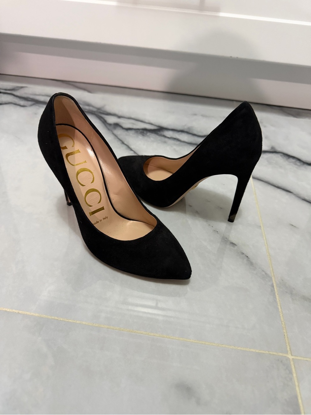 Gucci Black Suede Pointed-Toe Stiletto Pumps